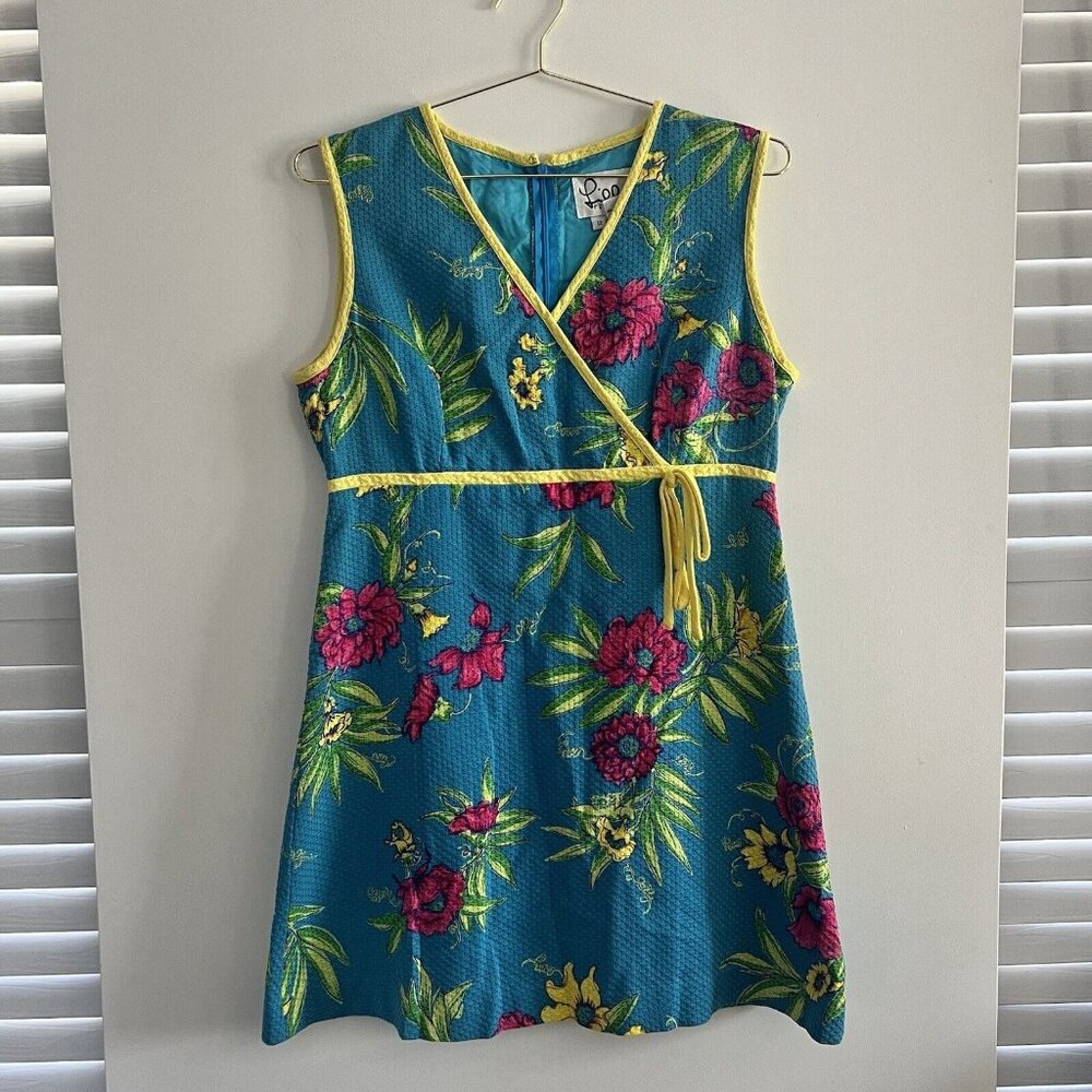 Lilly Pulitzer - authentic 90s mini dress 100% Cotton Size 12 Blue Floral (086)